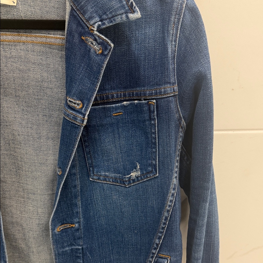 L'AGENCE Blue Raw Cut Denim Jacket - Picture 4 of 8